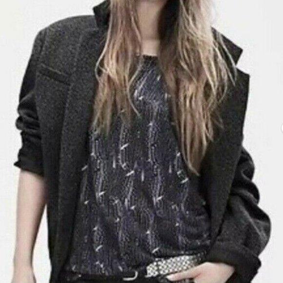 ISABEL MARANT POUR H&M SIZE YOUTH 10 12 WOMENS XS FEATHER PRINT BLOUSE TOP TEE - Picture 1 of 8